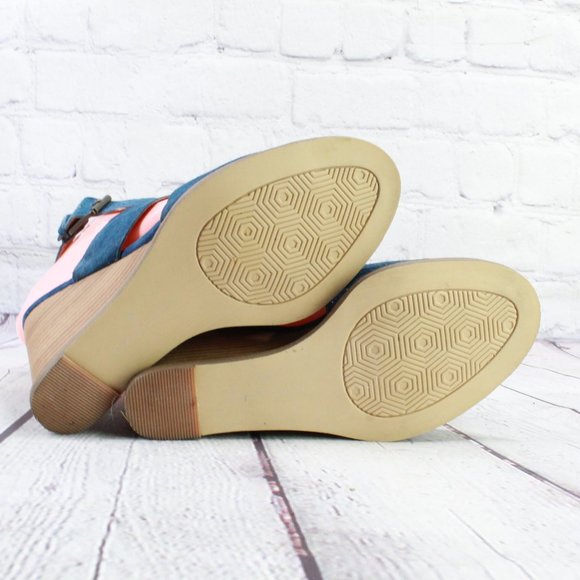 CASLON Blue Suede Leather Wedge Heels Sandals Shoes Size 7.5 Medium - Picture 7 of 8